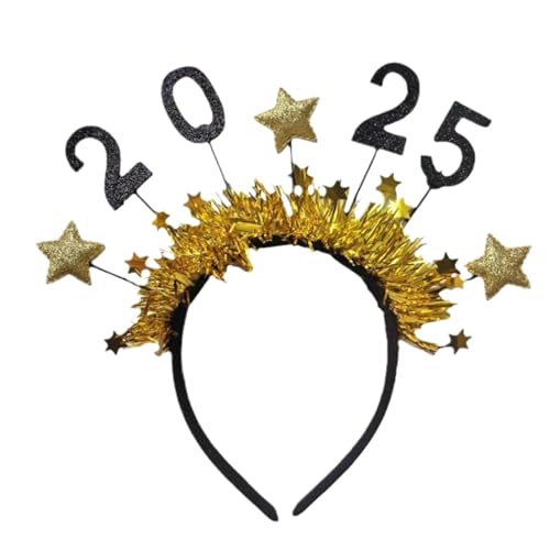 Vjeybv Happy New Year Stirnbänder mit Stern Boppers 2025 Happy New Year Stirnband Happy New Year Glitzer Stern Pailletten Stirnband Tiara für Weihnachten 2025 Silvester Party Supplies von Vjeybv