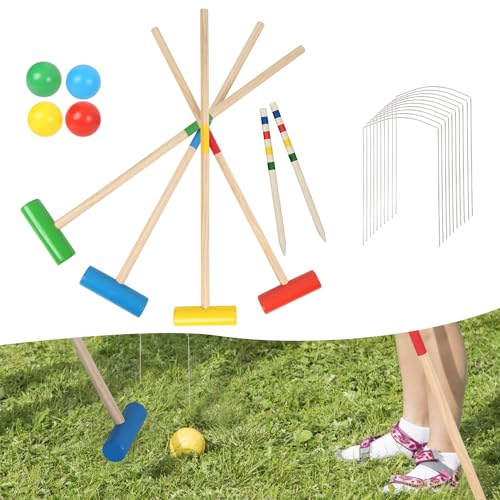 Vkechh Crocket Spiel Outdoor Gesellschaftsspiel Croquet Set Krocket Spiel für Kinder Erwachsene Holzspielzeug 2-4 Spieler Krocketspiel von Vkechh