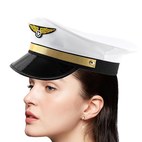 Vllold Fluggesellschaft Pilot Kapitän Hut Frauen Kappe Verstellbare Pilotenhüte Flugzeug Captain Airline Caps für Halloween Party Kostüm Zubehör von Vllold