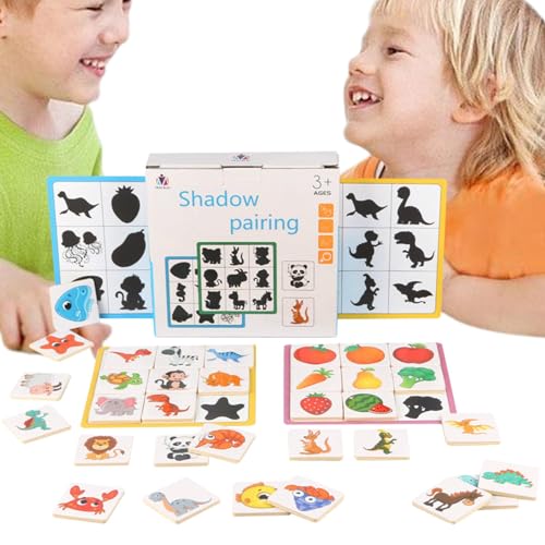 Vllold Memory-Matching-Spiel für Kinder, Holzspielzeug zum Sortieren von Formen - Shadow Matching, Feinmotorikspielzeug - Kinder-Memory-Spiel mit Obst-Tier-Bildpaarung, Lern-Tiere-Früchte-Blöcke zur von Vllold