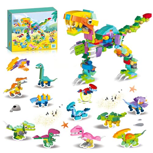 Vmxlso 12 Packungen Klemmbausteine Dinosaurier, Klemmbausteine Dinosaurier Set, Mitgebsel Kindergeburtstag Gastgeschenke, Klemmbausteine Dino, Bausteine Dinosaurier für Kinder ab 6 Jahre von Vmxlso