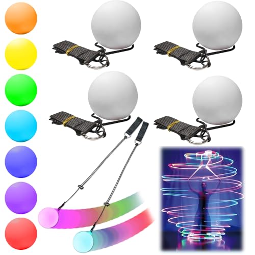 Vmxlso 4 Stück LED Poi Bälle, Jonglierbälle Leuchtend, Soft Spinning LED Poi Leuchtball, LED Glow Pois mit Regenbogen Farben und Strobe-Effekt, LED Poi Jonglierbälle Kinder für Anfänger und Profis von Vmxlso