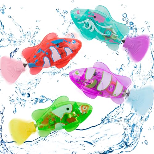 Vmxlso 4er Pack Robo Fish, Robo Fische für Kinder, Roboter Fisch Badewanne, Robofisch mit 16 Batterien, Schwimmende Fische, Künstliche Bewegliche Fische, Wiederverwendbare Elektrische Fische von Vmxlso