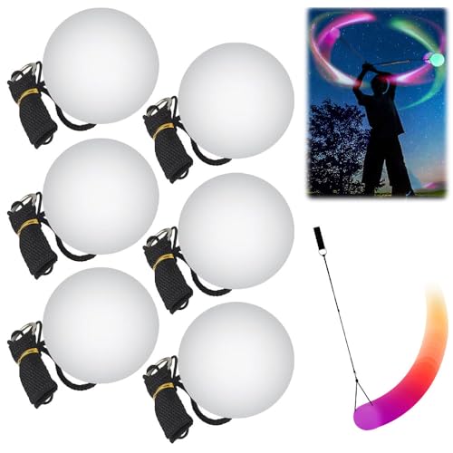 Vmxlso 6 Stück LED Poi Bälle, Jonglierbälle Leuchtend, LED Poi Jonglierbälle Kinder mit Regenbogen Farben und Strobe-Effekt, Led Poi Leuchtball Kinder, LED Poi Leuchtender Ball für Anfänger und Profis von Vmxlso