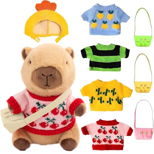 Vmxlso Capybara Plüschtier, 23cm Capybara Kuscheltier, Kuscheltier Capybara mit Kleidung und Accessoires, Niedlichen Wasserschwein Kuscheltier, Capybara Plushies für Kinderspielzeug, Heimdekoration von Vmxlso