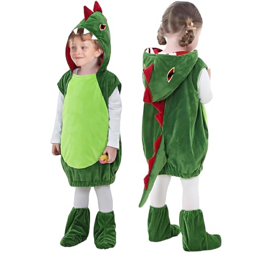 Vmxlso Dinosaurier Kostüm Kinder, Dino Kostüm Kinder, Kostüm Dinosaurier Kinder mit Kapuze, Überschuhen, Dino-Kostüm Kinder für Jungen Mädchen Halloween Karneval Kostüm Outfit von Vmxlso