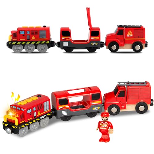 Vmxlso Eisenbahn Kinder Elektrisch FeuerwehrLöschzug, Magnetanschluss Holzeisenbahn Elektrische Lok, Elektrische Eisenbahn Kinder mit Licht und Sound, Kompatibel mit Thomas, Brio, Chuggington Vmxlso Eisenbahn Kinder Elektrisch FeuerwehrLöschzug, Magnetanschluss Holzeisenbahn Elektrische Lok, Elektrische Eisenbahn Kinder mit Licht und Sound, Kompatibel mit Thomas, Brio, Chuggington von Vmxlso