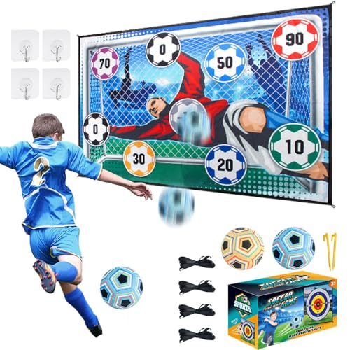 Vmxlso Fußball Spielzeugset für Kinder, Faltbare Flanell Fußballtoremit 2 Klettball-Fußball, Fußball Geschenke für Jungs, Fussball Dart für Kinder ab 3 4 5 6 7, Garten Indoor Outdoor Spiele von Vmxlso