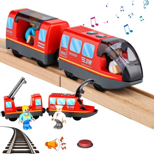 Vmxlso Holzeisenbahn Elektrische lok, Magnetanschluss Eisenbahn Kinder Elektrisch, Batteriebetriebener Elektrische Eisenbahn Kinder, Eisenbahn Elektrisch Kompatibel mit Thomas, Brio, Chuggington(Rot) von Vmxlso