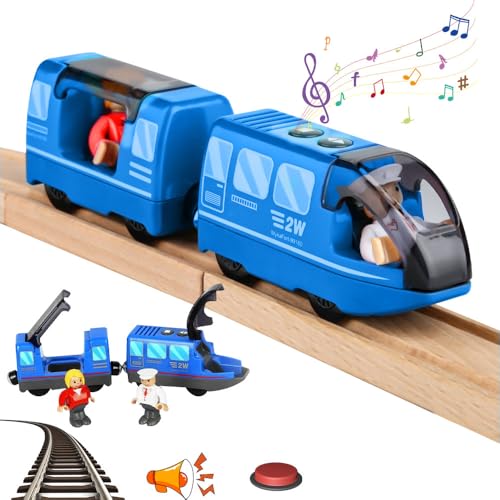 Vmxlso Holzeisenbahn Elektrische lok, Magnetanschluss Eisenbahn Kinder Elektrisch, Batteriebetriebener Elektrische Eisenbahn Kinder, Eisenbahn Elektrisch Kompatibel mit Thomas, Chuggington(Blau) von Vmxlso