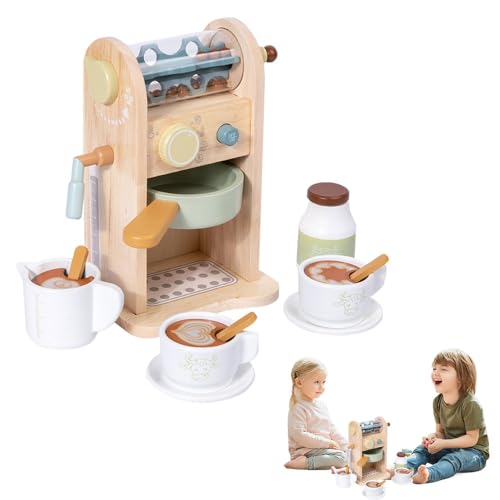 Vmxlso Kaffeemaschine Kinder Holz, Kaffeemaschine Spielset mit Mühle, Kinder Kaffeemaschine für Rollenspiel, Küchenzubehör Kinder Holz Kaffeemaschine, Geschenke für Mädchen und Jungen von Vmxlso