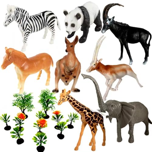 Vndnsy 19 Stück Safari Tier Spielzeug fürsuit, große und Dschungel-Tiere Figuren, mit Blume und Baum Zubehör, Dschungel Tier Geschenke für Kinder Jungen Mädchen 3 4 5 6 Jahre alt von Vndnsy