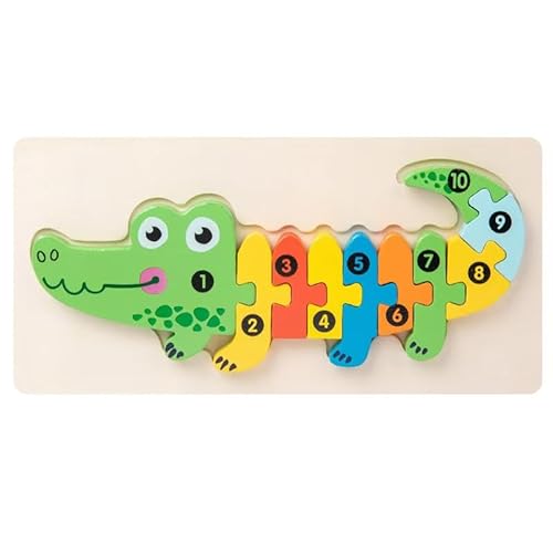 Vndnsy 4-teiliges Holzpuzzle für Kleinkinder, Montessori-Spielzeug, Holztierpuzzle für Kinder (Giraffe,Kaninchen,Elefant,Krokodil) für 2–4-jährige Jungen und Mädchen pädagogisches Farbformspielzeug. von Vndnsy