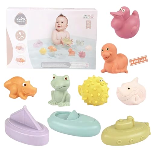 Vndnsy Baby Badespielzeug - 9 Pcs Schimmel frei Badespielzeug - Kleinkind kein Loch Badewanne Spielzeug 6 - 18 Monate - Baby Mädchen Junge Geburtstag Geschenke Neugeborenen Bathtime Essentials von Vndnsy