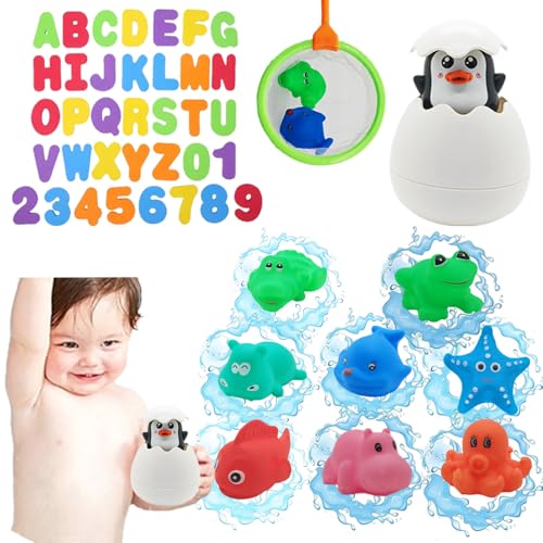 Vndnsy Badespielzeug, Aufbewahrungsset für Babybadespielzeug aus Netzmaterial, mit 36 ​​​​Badebuchstaben aus Schaumstoff, Zahlen, für 2 3 4 5 Jahre alte Jungen und Mädchen, Geschenkspielzeugset. von Vndnsy