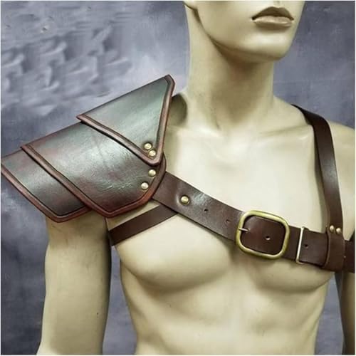 Vnook Halloween Cosplay Herren Punk-Schulterschutz, Mittelalterlicher Vintage-Verstellbarer Leder-Einzelschulterschutz[Energieklasse A](Brown) von Vnook