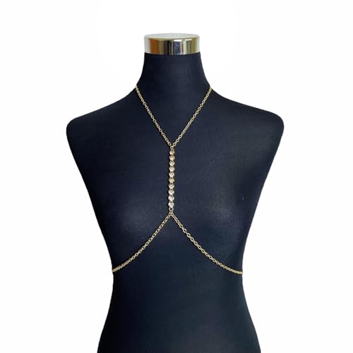 Kristall Körperkette K Für Frauen,BH Kette Strand Strass Brustkette Bikini Party Nachtclub Chest Chain Für Frauen(Gold) von Vnook