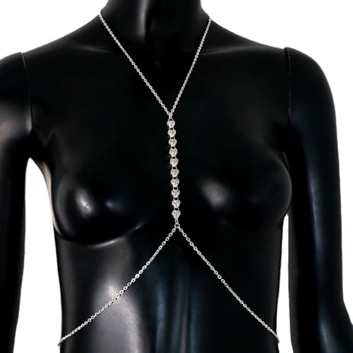 Kristall Körperkette K Für Frauen,BH Kette Strand Strass Brustkette Bikini Party Nachtclub Chest Chain Für Frauen(Silver) von Vnook