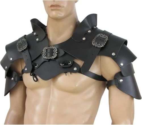 Vnook Mittelalterliche PU-Leder-Schulterschutz-Gladiator-Schulterpolster-Rüstung, Verstellbare Herren-Spaulder-Schulterstücke Schulterpanzer Halloween-Cosplay-Krieger-Rüstungskostüm(Black) von Vnook