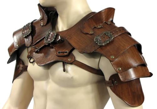 Mittelalterliche PU-Leder-Schulterschutz-Gladiator-Schulterpolster-Rüstung, Verstellbare Herren-Spaulder-Schulterstücke Schulterpanzer Halloween-Cosplay-Krieger-Rüstungskostüm(Brown) von Vnook