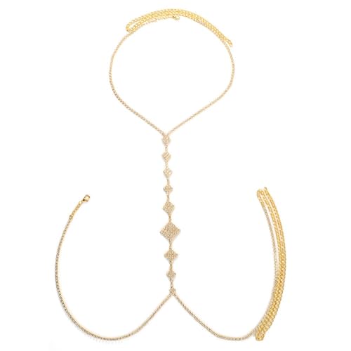 Vnook Mode Kreuz BH-Kette Strass Brustkette Kristall Körperkette BH Kette Strand Bikini Party Nachtclub Chest Chain Für Frauen Und Mädchen(Gold) von Vnook