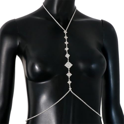 Vnook Mode Kreuz BH-Kette Strass Brustkette Kristall Körperkette BH Kette Strand Bikini Party Nachtclub Chest Chain Für Frauen Und Mädchen(Silver) von Vnook