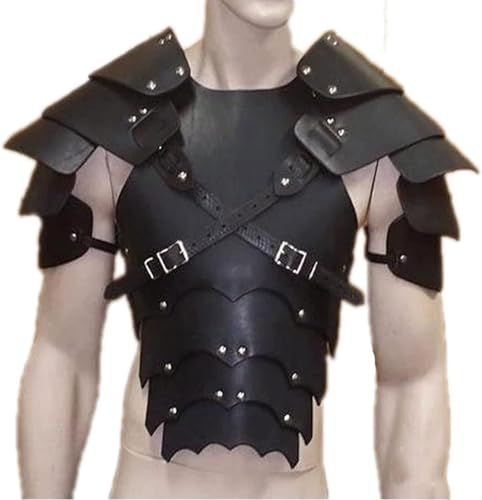 Verstellbarer Brustschutz im mittelalterlichen Stil, Kunstlederschutz, Ritterrüstung, Herren-Schulterschutz, Gladiator-Schulterschutz for Kostümzubehör(Size:Black) von Vnook