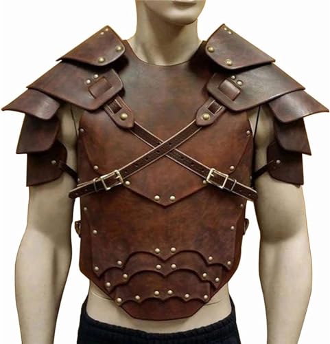 Verstellbarer Brustschutz im mittelalterlichen Stil, Kunstlederschutz, Ritterrüstung, Herren-Schulterschutz, Gladiator-Schulterschutz for Kostümzubehör(Size:Brown) von Vnook