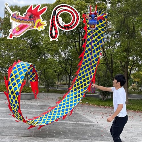 Vnook 3D Wu Long Dragon Ribbon Streamer, Dragon Poi Dance Ribbon Mit Schuppen Und Kopf, Schleudernder Dragon Streamer Outdoor-Jonglage, Fließender Seiden-Drachen-Poi for Den Park(Colorful,10m) von Vnook