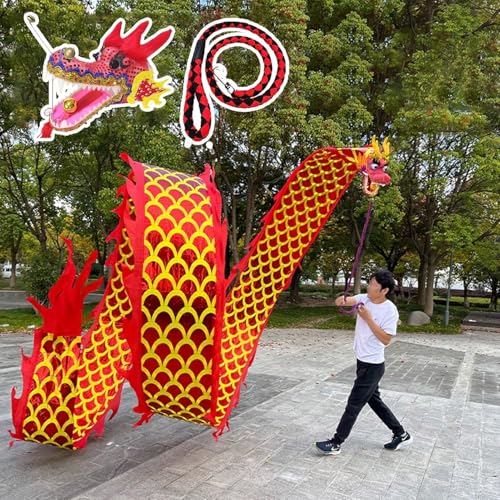 Vnook 3D Wu Long Dragon Ribbon Streamer, Dragon Poi Dance Ribbon Mit Schuppen Und Kopf, Schleudernder Dragon Streamer Outdoor-Jonglage, Fließender Seiden-Drachen-Poi for Den Park(Red,10m) von Vnook