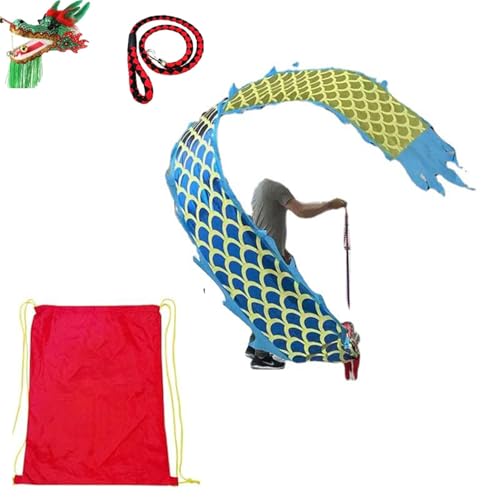 Vnook Dragon Poi Green Dance Dragon Spinnbänder, Waschbares Seidenartiges Spinn- Und Schüttel-Poi-Set Mit Drachenkopf, for Bauchtanz, Bunte Seiden-Poi-Flaggen(Blue,10m) von Vnook