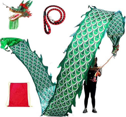 Vnook Dragon Poi Green Dance Dragon Spinnbänder, Waschbares Seidenartiges Spinn- Und Schüttel-Poi-Set Mit Drachenkopf, for Bauchtanz, Bunte Seiden-Poi-Flaggen(Green,10m) von Vnook