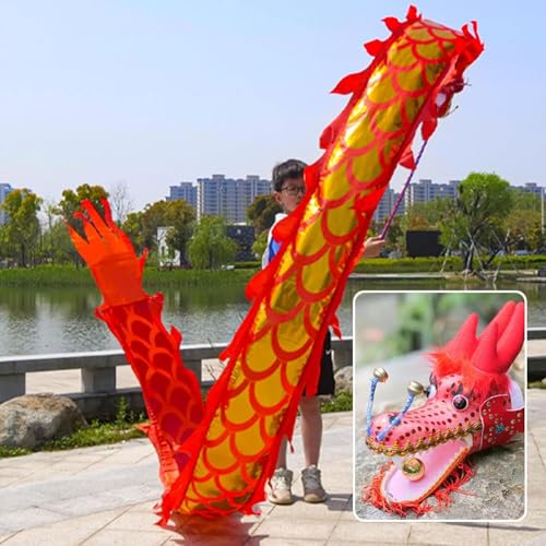 Vnook Kleiner Drachen-Poi, Outdoor-Fitness-Drachen-Design, Drehender Und Schüttelnder Poi Mit Drachenkopf, Echtes Drachen-Schleuderband for Kinder/Anfänger(Red,3m) von Vnook