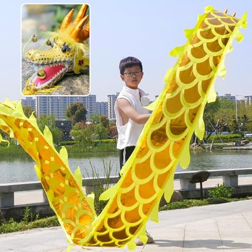 Vnook Kleiner Drachen-Poi, Outdoor-Fitness-Drachen-Design, Drehender Und Schüttelnder Poi Mit Drachenkopf, Echtes Drachen-Schleuderband for Kinder/Anfänger(Yellow,2m) von Vnook