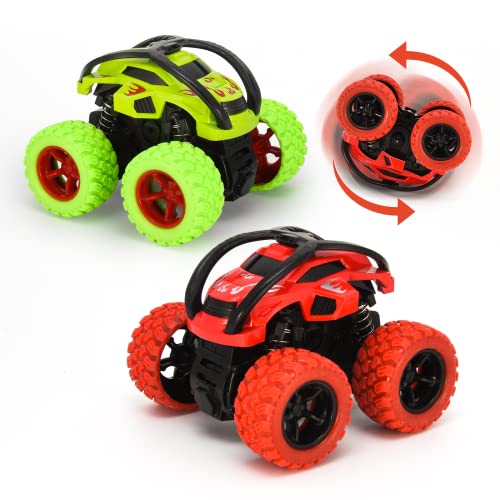 VoMii 2 Stück Monster Truck, Spielzeugauto für Kinder ab 3-10 Jahre, Große Gummiräder 4x4 Power Trägheitsbetriebene Fahrzeuge, 360° Stunt-Rotation, Rennwagen Spielsets für Kinder, 1:64 Scale von VoMii