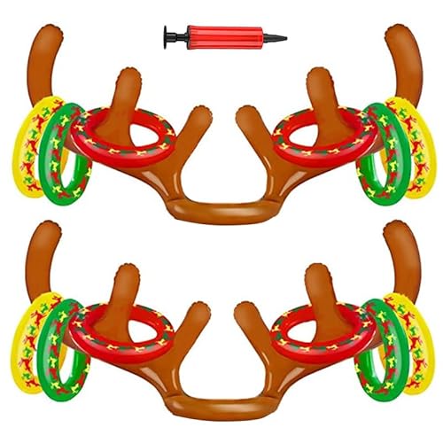 Voarge 2 Stück Aufblasbares Geweih Rentier Geweih Ring Wurf Spiel, mit 12 Ringe und 1 Luftpumpe Weihnachtsspiele für Kinder von Voarge