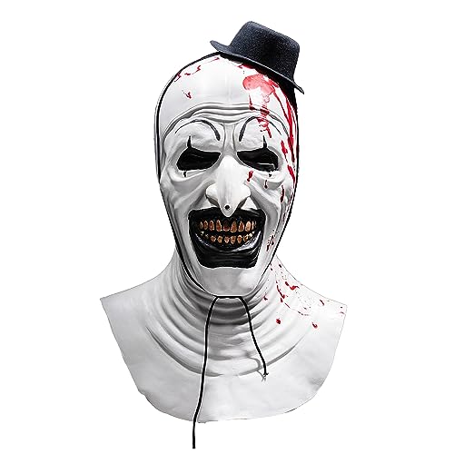 Vodterita Erwachsene Terrifier Art The Clown Maske Gruseliger Blutiger Killer Halloween Kostüm Zubehör Weiß von Vodterita