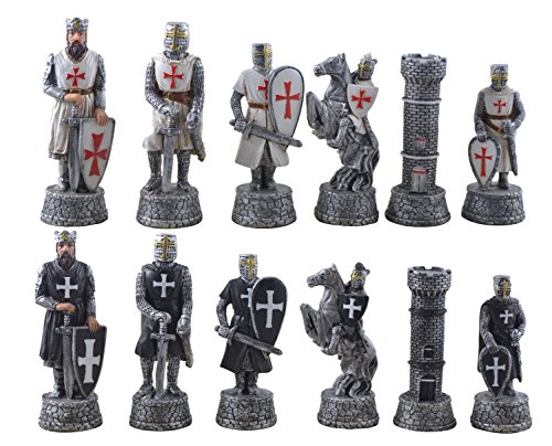 Hochwertiges Schachfiguren Set Kreuzritter - Handbemalte Kunststein Figuren Weiß Schwarz - Mittelalter Schach Spiel - Historische Sammler Edition - 70mm Königshöhe von Vogler