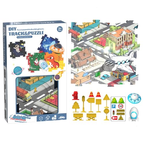 Auto-Track-Puzzle-Spielzeug, Puzzle-Track-Auto-Spielset, Straßenpuzzlestrecke für Kinder, Lernfahrzeug-Puzzlestrecke für und Mädchen im Vorschulalter, Elektroauto, Feinmotorik von Voihamy