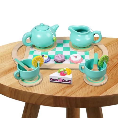 Kinder-Teeservice für Mädchen,Teeservice für Kinder | Tea Time Toys Spielset,Spieltee-Set, Lernspielzeug, Vorschul-Lernspielzeug für die Küche aus Holz, Rollenspiele mit Tassen und Löffeln von Voihamy