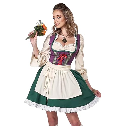 Oktoberfest Kleid Damen, Modern Fit Bayerisches Bier Deutsches Dirndl Kleid Traditionelles Kostüm, Bierfest Cosplay Oktoberfest Outfits Mode Kostüm für Karneval Maskerade von Voihamy