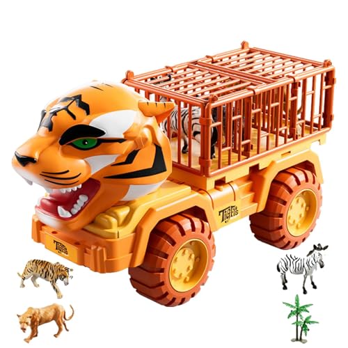 Voihamy Tierspielzeug-LKW,Tier-LKW - Niedliche Cartoon-Tiger-Fahrzeuge | Transportauto-Spielzeug, Fahrzeugspielzeug-Klassenzimmer, Gefängnis-Spielzeug-LKW für, Mädchen, Trägheits-Rückziehfahrzeuge von Voihamy