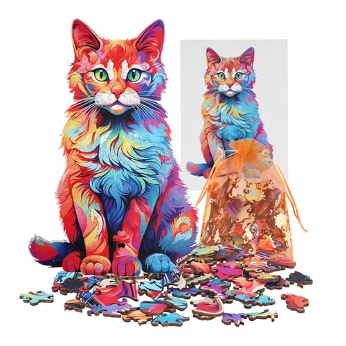 Holzpuzzle Erwachsene, 180stk Katze Wooden Puzzle Quordlepuzzles für Kinder Tiere Puzzle Holz Unregelmäßige Einzigartige Rätsel Anzug Puzzle Familienspiel Geburtstagsgeschenk 25.5*38.3cm/10.2*15.3in von VoliVeeta