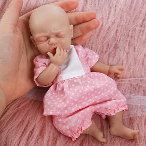 Vollence 18 cm Mikro-Frühchen schlafende volle Körpersilikon-Baby-Puppe winzige Puppe lebensechte Mini-Reborn-Silikon-Puppe Überraschung für Kinder - Mädchen von Vollence