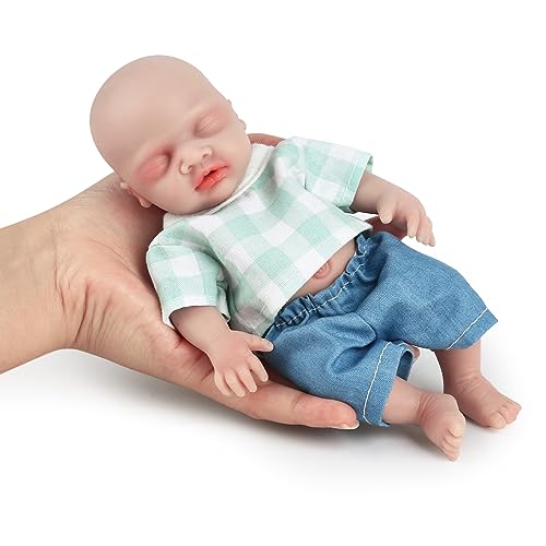 Vollence 18 cm Mini Ganzkörper-Silikonbaby-Puppe Silikonpuppe Kleine realistische Miniatur-Silikonbaby-Puppen Ganzkörper-Stressabbau für Erwachsene Anti-Stress-Spielzeug - Junge von Vollence