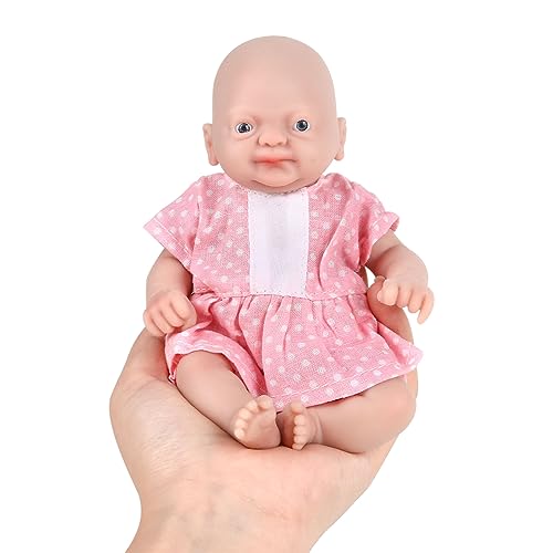 Vollence 18 cm Miniatur-Wiedergeborene Babypuppen, Silikon-Vollkörper, lebensechte vollständige Miniatur Feste Silikon-Babys Puppe Anti-Stress-Stressabbau-Spielzeug Geschenk - Mädchen von Vollence