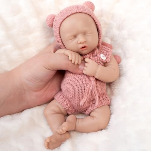 Vollence 20cm Reborn Baby Puppe Silikon, Schlafende Silikonpuppe, Realistische Babypuppe für Mädchen von Vollence