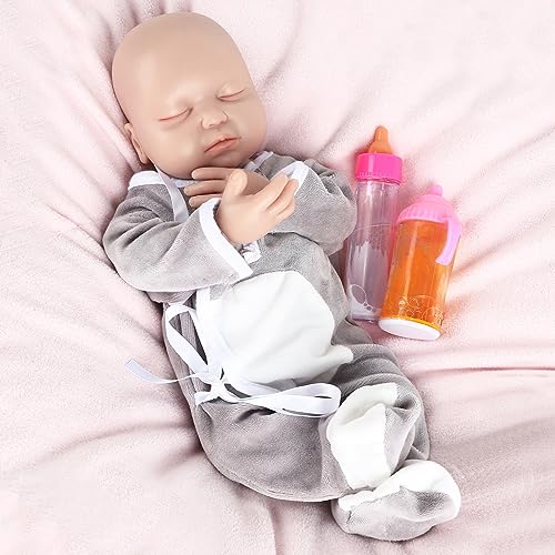 Vollence 36 cm Schlafende Ganzkörper Silikon Baby Puppen, Keine Vinyl Puppen, Augen Geschlossen Realistische Reborn Baby Puppen, Neugeborenes Baby Puppe, Real Lifelike Baby Puppen - Junge von Vollence