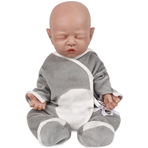 Vollence 46 cm schlafende Ganzkörper Silikon Reborn Babypuppe Junge,VollSilikon Babypuppen, Nicht Vinyl Puppen, Augen geschlossen Realistische Reborn Baby Puppen, Newborn Baby Puppe von Vollence