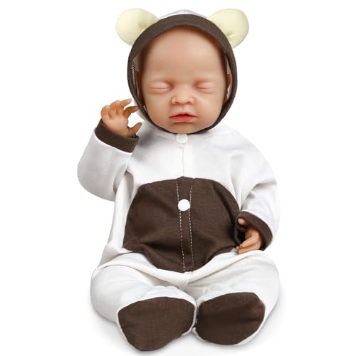 Vollence 46 cm schlafende Ganzkörper Silikon Reborn Babypuppe Mädchen,Vollsilikon Babypuppes, Nicht Vinyl Puppen, Realistische echte Babypuppe, Kinderpuppe Baby Doll von Vollence